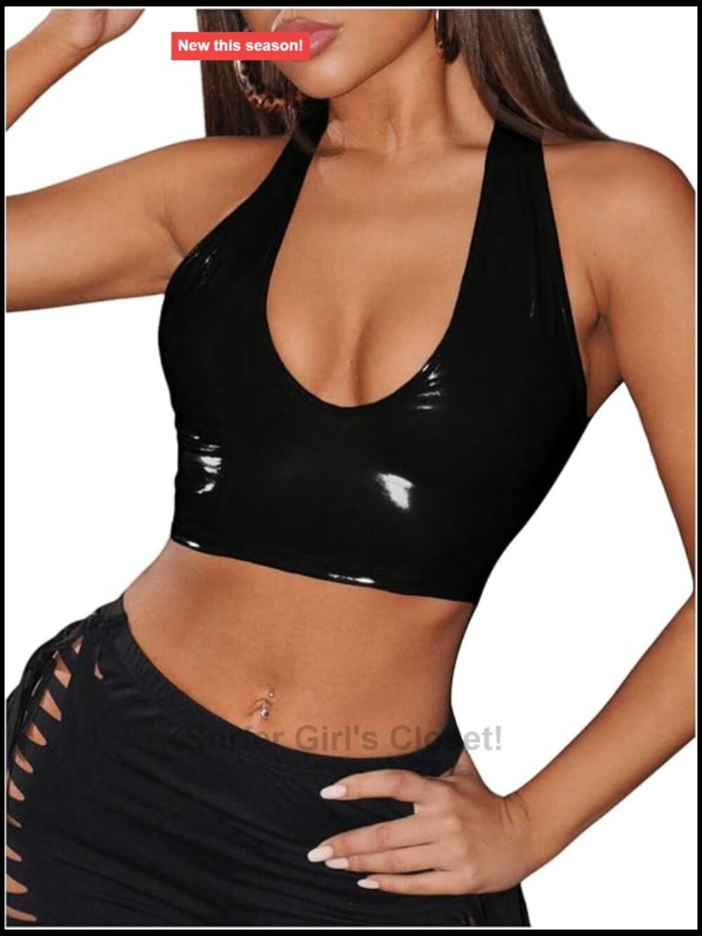 PU Leather Halter Cropped Tank Backless Criss Cross Y2k Vest Top
